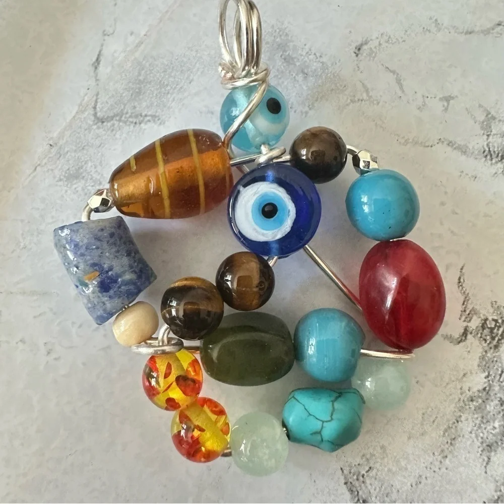 Collage beaded pendant Handmade Evil Eye necklace Multi Colored 1600 Y